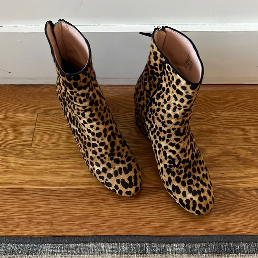 J.Crew Leopard Print back-zip booties